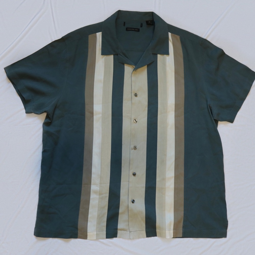 Sage Green 70s Retro Silk Button-up Disco Shirt